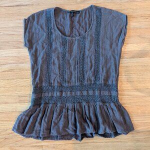 House of Harlow 1960 Grey Boho Cap Sleeve Peplum Top | Size S